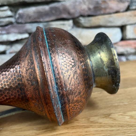 VTG Copper Ewer Brass Pedestal Hammered Etched Turkey Boho Pitcher India Decor - Picture 6 of 10